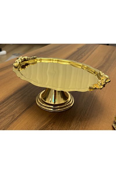Elzemm store Steel Gold Color Handle Model Footed Cake Cooky Stand Catering Luxury