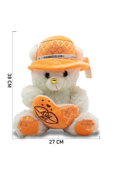 rexa Teddy Bear with Hat & “Kiss Me” Heart Pillow – Plush Gift Toy | 38 x 27 cm