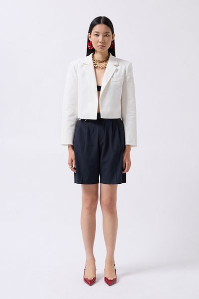 Black Fashion Crop Linen Blazer White Jacket