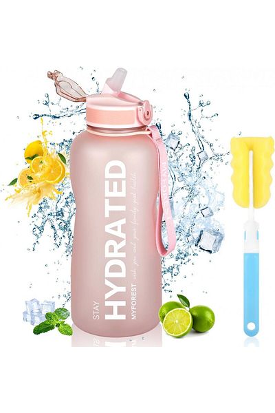 MYFOREST Water Bottle And Brush, Silicone, Pink, 2.2 L
