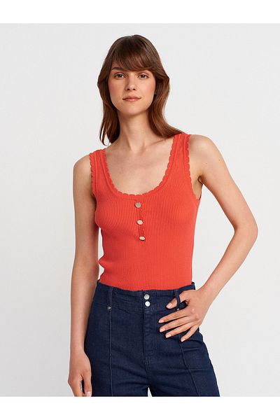 Dilvin 10744 Corded Button Detailed Knitwear Blouse-A.Red