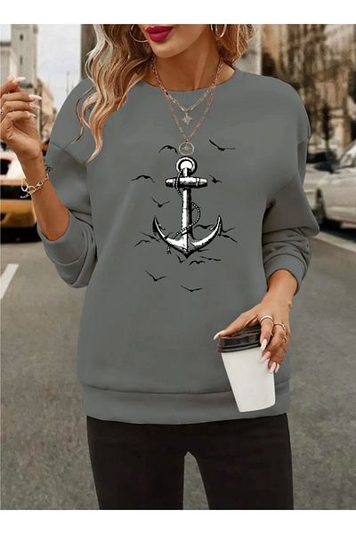 shop Women's Long Sleeve Crew Neck Print Viscose Two Thread Blouse