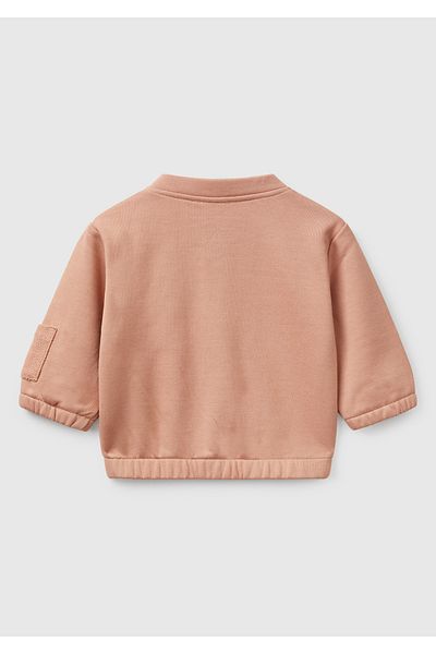 United Colors of Benetton Baby Dark Beige Buttoned Front Sweatshirt with Sleeve Pockets and Bomber Collar