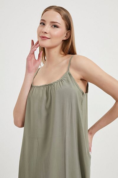 Arma Life Rochie lungă kaki de vară maxi cu guler pătrat pentru femei