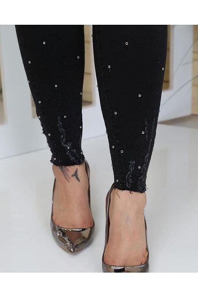 Intisimo Blugi de damă, mărimi mari, slim fit, strasuri, negri - mărimea 42 (US 30)