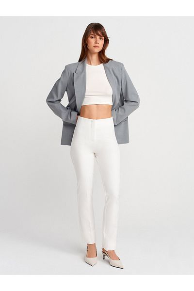 Dilvin 71664 Pencil Flared Leg Trousers-White