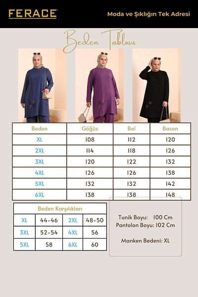 Ferace Γυναικεία Ρούχα Hijab Μεγάλο Μέγεθος Hijab Διπλό Σετ Ayrobin Παντελόνι Σετ τουνίκ