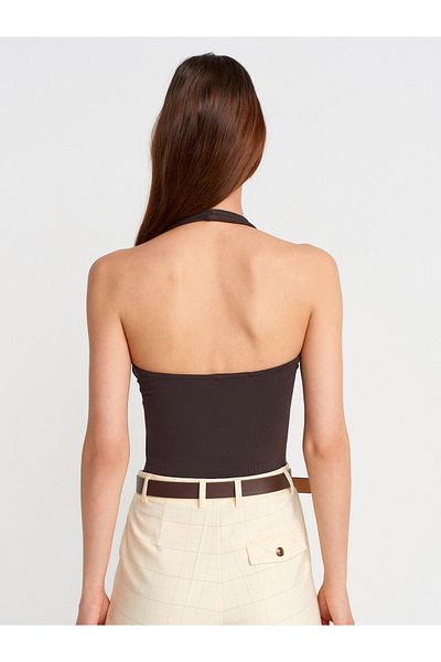 Dilvin 21052 Halter γιακά Top-Dark Brown