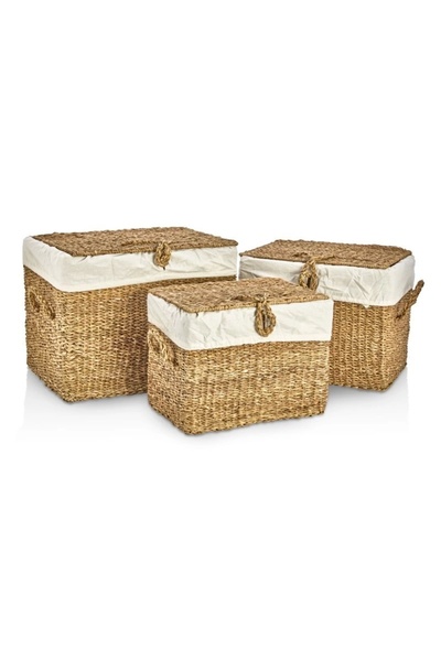 Evistro Dekoratif Dikdörtgen Bezli Sandık Düzenleyici Sepet 3 lü