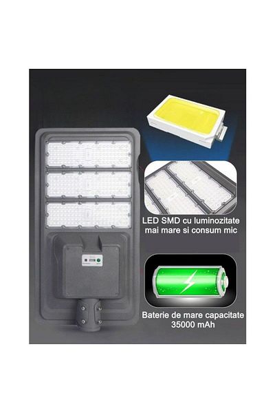 eyemazing Lampă stradală solară eMazing, 300W, 306 LED-uri, IP65, 3000lm, telecomandă, ABS, 70.3x36.5x8.7cm, gri