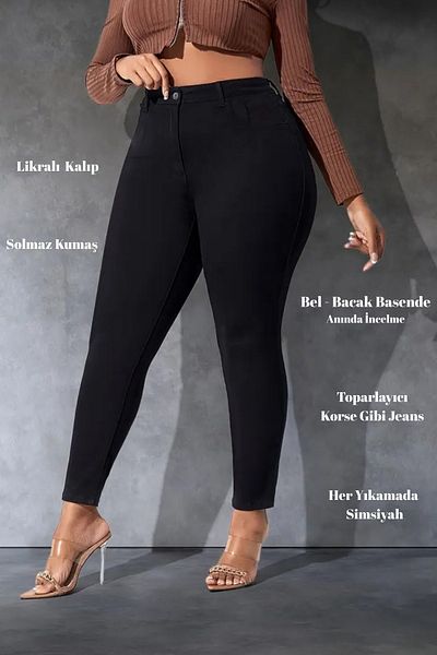CEDY DENIM Women's Classic Black Large Size Skinny Fit High Waist Jeans C597