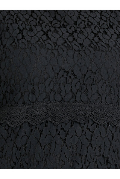 Styli Plus Size Lace High Neck Asymmetric Hem A-Line Midi Dress