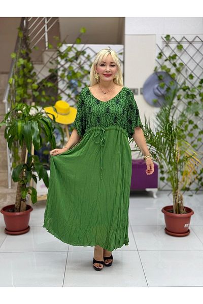Punta Otantik Vl3027 Chest Embroidered Voile Dress Khaki