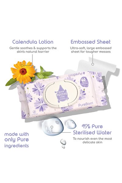 PUREBORN Pure Moisture Baby Wipes With Organic Calendula Lotion- 180s