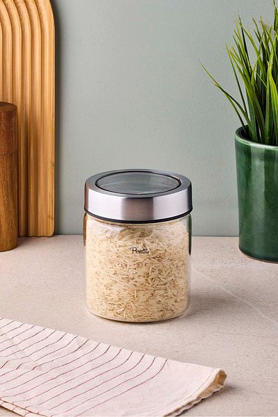 Perotti Cassetto 700 ml Stainless Steel Borosilicate Glass Jar with Lid 10X12 cm