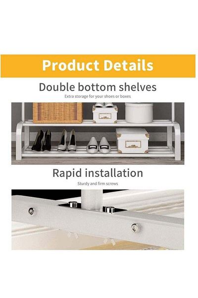 Saharaz 2-in-1 double rod metal clothes drying rack,durable,easy to install,with storage rack,for home,white