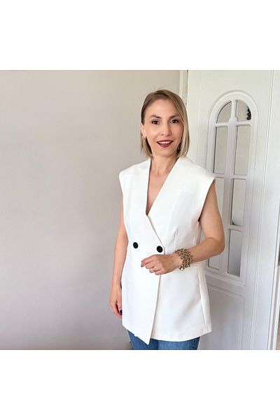 Aylish سترة أطلس مزدوجة الصدر