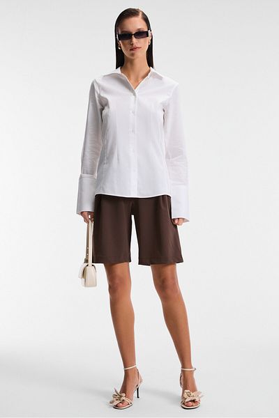 GRIMELANGE Papilus Women's Regular 100% Organic Cotton Slim Long Shirt Collar Long Sleeve White Shirt