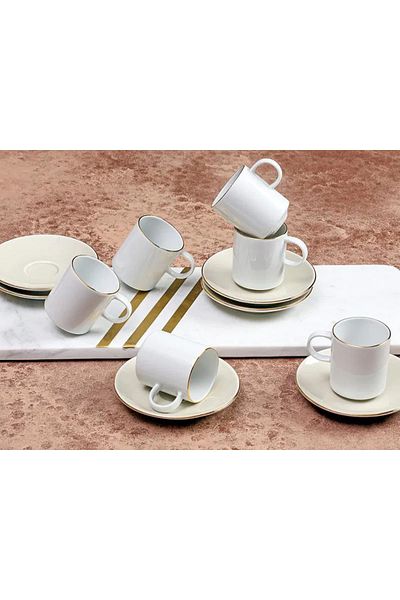 Porland Gold Gilt & Beige Coffee Set for 6 People 90Cc