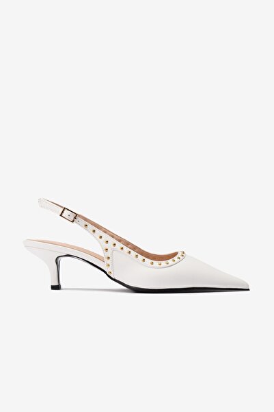 Seniorah White Skin Studded Pointed Toe Women's Heeled Shoes