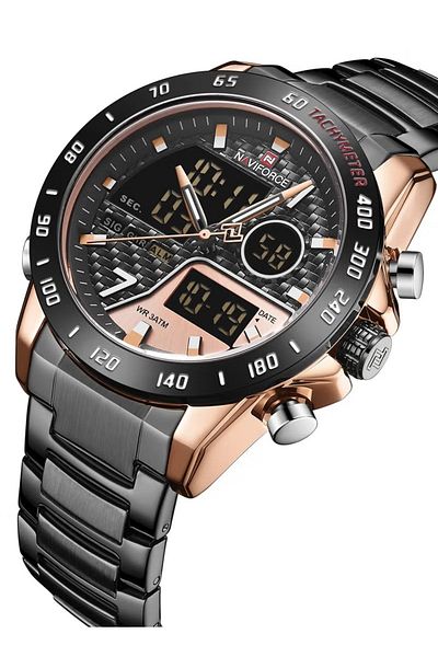 Naviforce Men's Stainless Steel Analog & Digital Wrist Watch RG/RG/B - 45 mm - Black