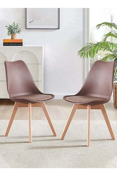 Taimi Pack of 2-Mid Century Modern Chair with Back Rest, Padded Seats and Solid Wood Legs, Brown