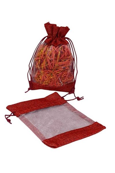 Party and Story Burlap distribution bags with a transparent front(12 pieces)S(15Ã—10CM)