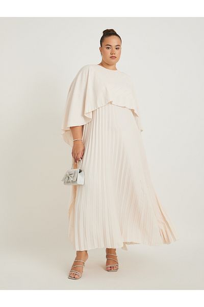Styli Plus Size Plain Pleated Cape Maxi Dress