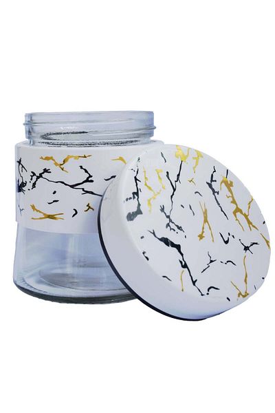 PUFO Fancy glass container for sugar, coffee, tea or spices, with airtight lid, 400 ml, white