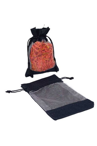 Party and Story Burlap distribution bags with a transparent front(12 pieces)L(20Ã—15CM)