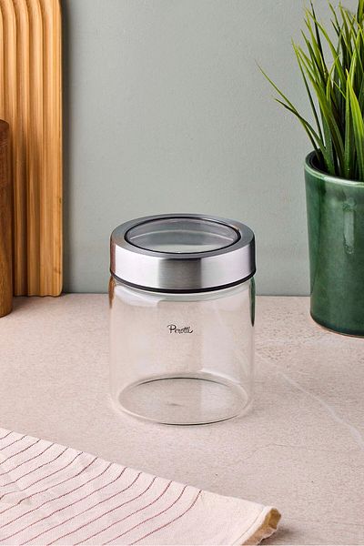 Perotti Cassetto 700 ml Stainless Steel Borosilicate Glass Jar with Lid 10X12 cm