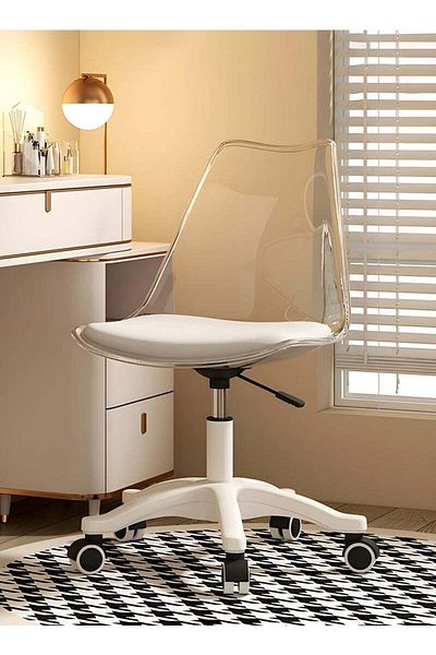 Taimi Pack of 2 Modern Desk Chair, Adjustable 360 °Swivel Armless Swivel With Wheels Clear/White