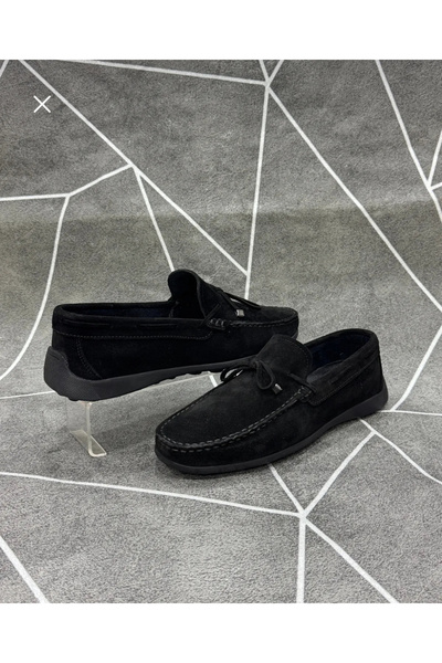 NYZ Black Genuine Suede Leather Loafer Shoes