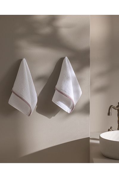 Madame Coco Camille Crochet 2-Piece 100% Cotton Hand Towels - White/Lilac