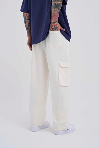 Machinist Ανδρικό φαρδύ εκρού παντελόνι Cargo Pocket Oversize