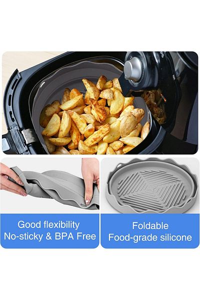 Fubullish Set of 2 foldable baskets for Fubullish air fryer, silicone, blue/gray, 22.1 x 7 x 21.8 cm