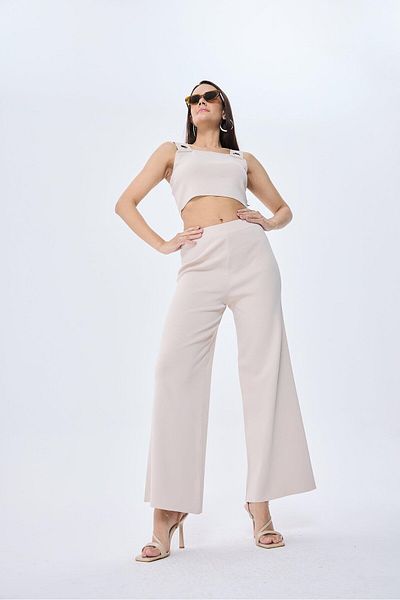 Peraluna Memphis Trouser Γυναικείο Πλεκτό Παντελόνι Casual Cut - STONE