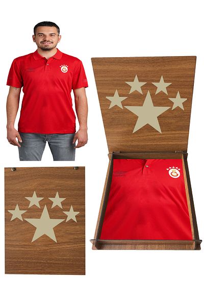 Galatasaray Πρωτότυπο μπλουζάκι 5 αστέρων Red Polo με δώρο ξύλινο κουτί 5 αστέρων TF0208