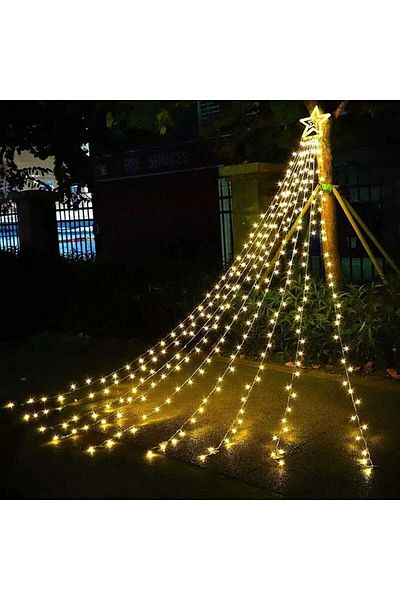 Party and Story Ramadan decoration star shape, 3 meters 9 lines yellow 300 lights