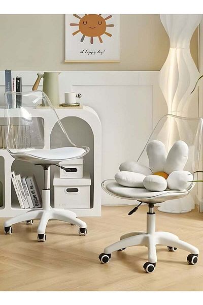 Taimi Pack of 2 Modern Desk Chair, Adjustable 360 °Swivel Armless Swivel With Wheels Clear/White