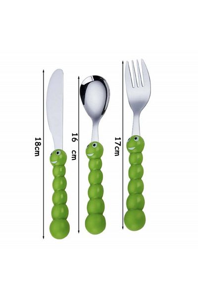 PUFO playful cutlery set for children, 3 pieces, stainless steel, green
