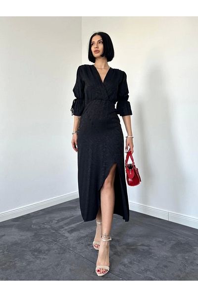 Silerra Rochie jacquard neagră cu fante