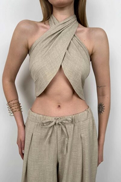 Modayakamoz Cross Tied Linen Crop
