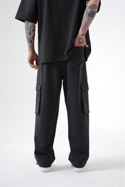 Machinist Oversize πλαϊνή τσέπη τεμάχια φαρδιά αθλητική φόρμα σκούρο ανθρακί