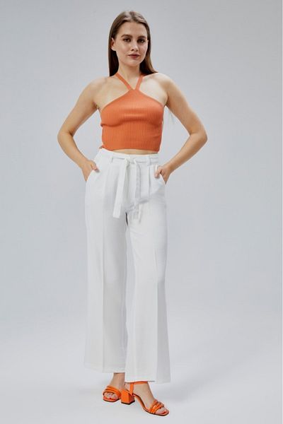 Jamila Linen Summer Women's Trousers with Elastic Waist and Belt