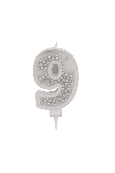 Party and Story Silver Birthday Candle Number 9