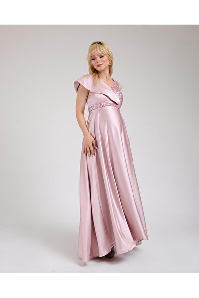 Desen Hamile Giyim مسحوق الساتان مع الترتر المطرز مساء اللباس الأمومة