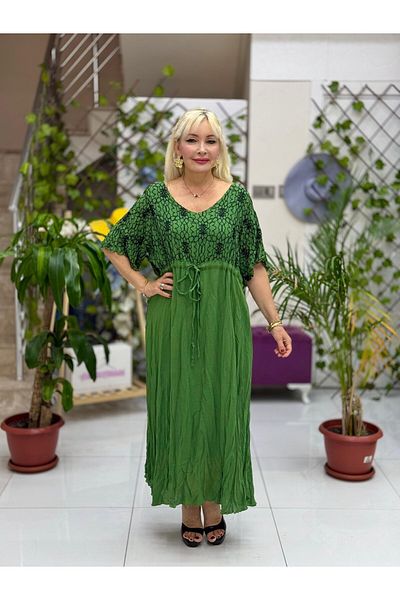 Punta Otantik Vl3027 Chest Embroidered Voile Dress Khaki