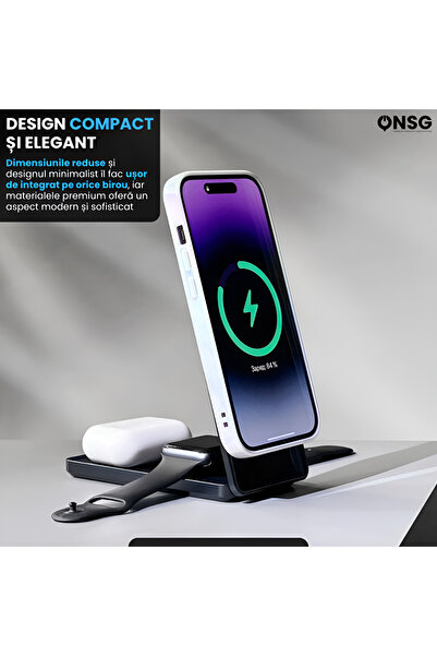 Prio Încărcător wireless 3 în 1, încărcător magnetic, USB-C inclus 1,2 m, negru