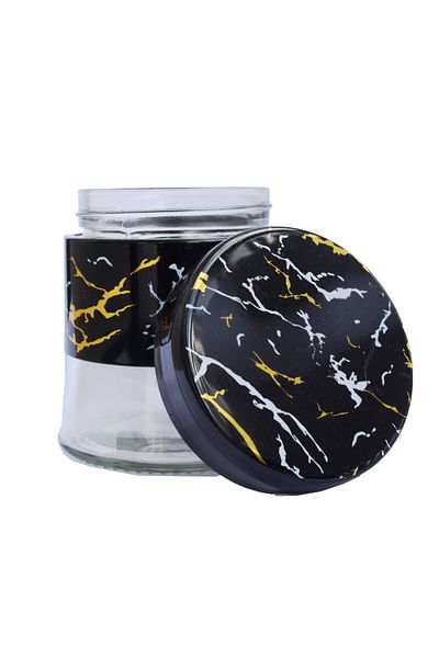 PUFO Fancy glass container for sugar, coffee, tea or spices, with airtight lid, 400 ml, black
